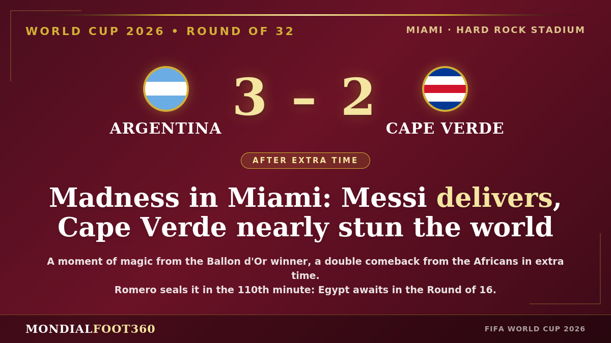 “Madness in Miami: Argentina Survive Extra Time to Beat Cape Verde 3-2”